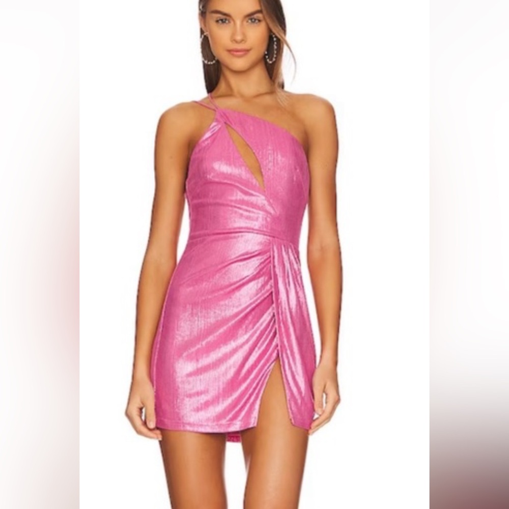 Revolve pink shiny mini dress